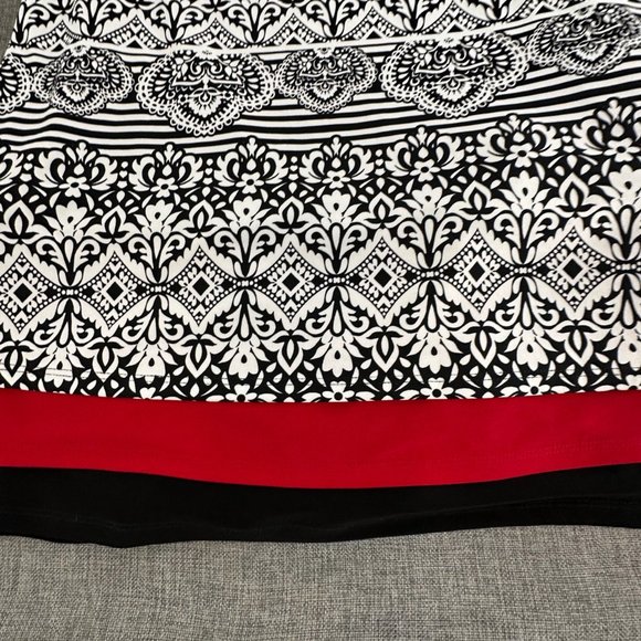 R&K Dress Black‎ White Red Round Neck Sleeveless Large Stretch Mandala Print - Picture 14 of 15